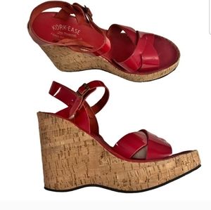 Kork-Ease Red Patent Leather Criss Cross Upper Cork Wedge Heel Sandal Sz 8